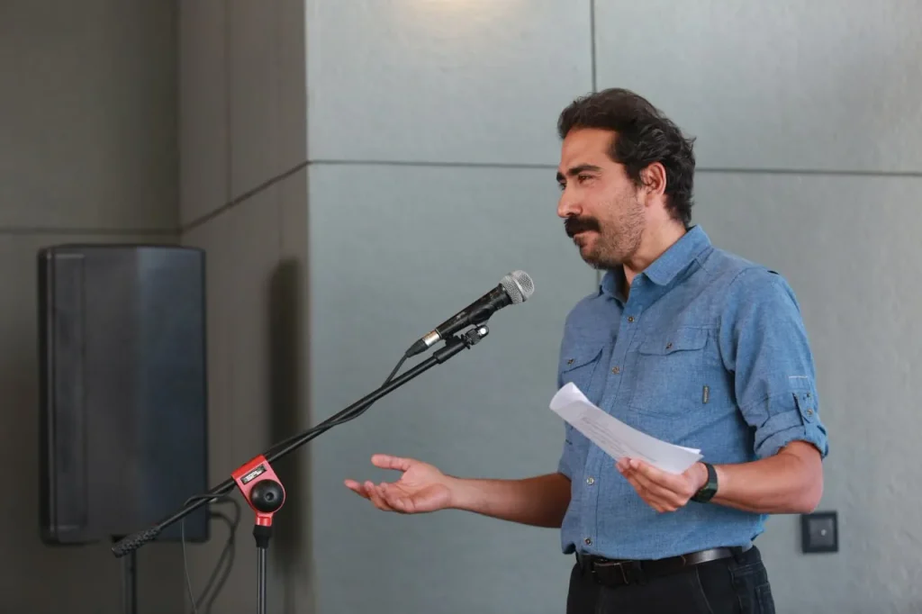 Amir-Hossein Khaleghi speaking at the opening of the first Homa Environmental Grant cycle during the inaugural Homa event.